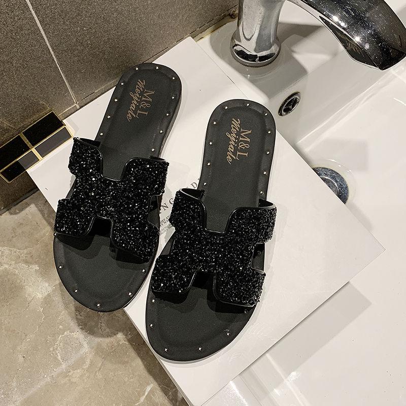 Slippers Women Wear 2020 Summer Korean Students Wild Fashion Rhinestone Slippers Flat Bottom Sandals and Slippers