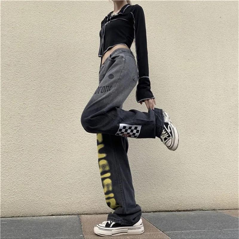 Trend Wild Graded Jeans Female INS High Waist Slim Casual Loose Straight Wide Leg Pants Trousers