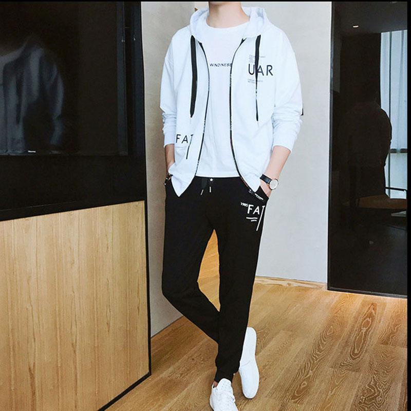 Spring and Autumn Men's Sweatshirt Set Korean Slim Jacket Hooded Sportswear Clothes + Pants