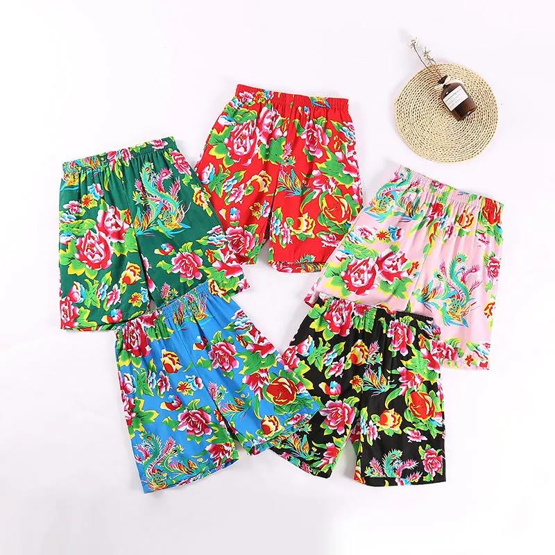 Summer Men's Large Print Thin Loose Casual Shorts Cotton Wide Leg Lovers Shorts