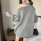 Women Autumn Winter One Shoulder Sweater Loose Pullover Warm Long Sleeve Knitted Streetwear