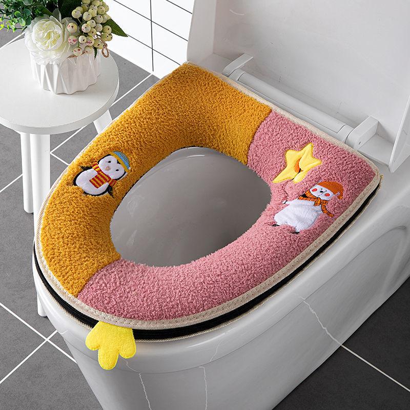 Universal toilet seat washable plus velvet zipper style thickened knitted seat toilet cover with handle