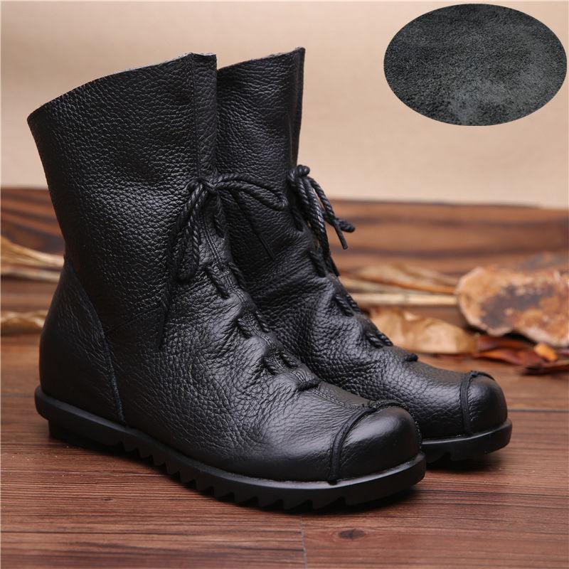 Genuine Leather Women Boots with Fur Soft Cowhide Women's Winter Shoes Ankle Boots