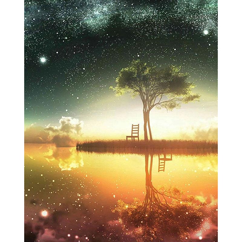 Cross Stitch Diamond Painting Living Room Landscape Full Diamond Moon Starry Sky 5d Point Diamond Stickers Diy Diamond Embroidery