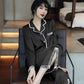Women's Spring Autumn Long-sleeved Pajamas Set Lapel Sexy Lace Pyjamas Slit Bottoms V-neck Loose Comfortable Homewear Solid Out Wear Loungewears