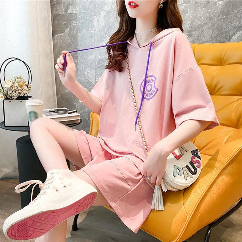 Summer Loose Casual Hooded Short-sleeved Sweater Hoodie Sports Shorts Two-piece Fashion Suit Women