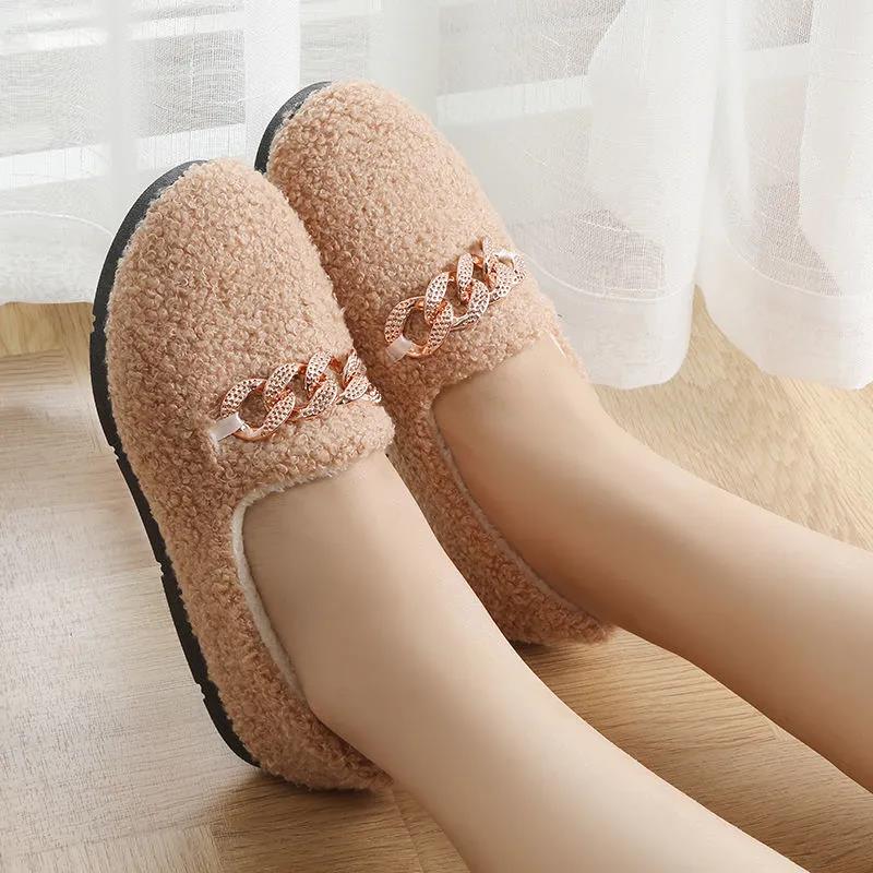 Women Autumn and Winter Soft Sole Comfortable Doudou Shoes Low Top Round Head Female Wool Shoes Versatile Cotton Shoes