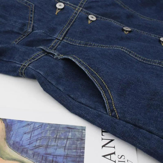Denim Dress Women Autumn and Winter Korean Style Slim Single-breasted Long-sleeved Mid-length Dress