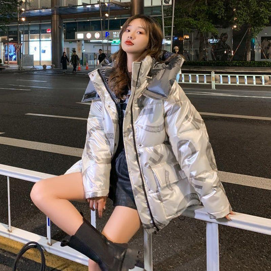 Down Jacket Women Casual All-match White Windbreaker Velvet Stand-up Collar Warm Jacket