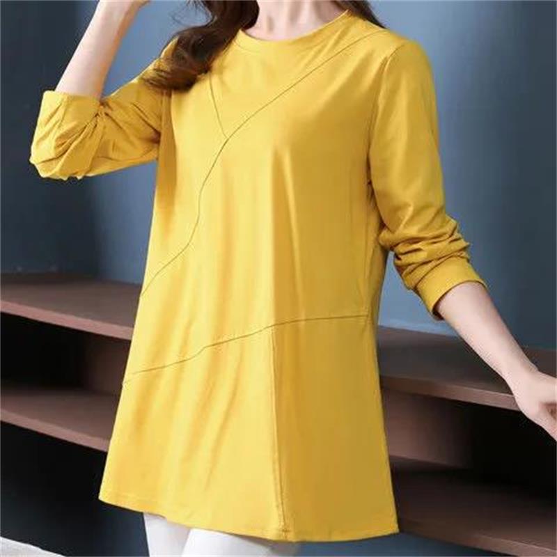 Spring Fall Long Sleeve Splicing T-Shirts Women Clothing Fashion Casual Plus Size Loose Tee Shirt Femme Tops Pullovers