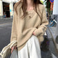 Women's V-neck Sweater Autumn and Winter Loose Outer Wear Lazy Style Solid Color Knit Sweater Pullover Mid-length Top