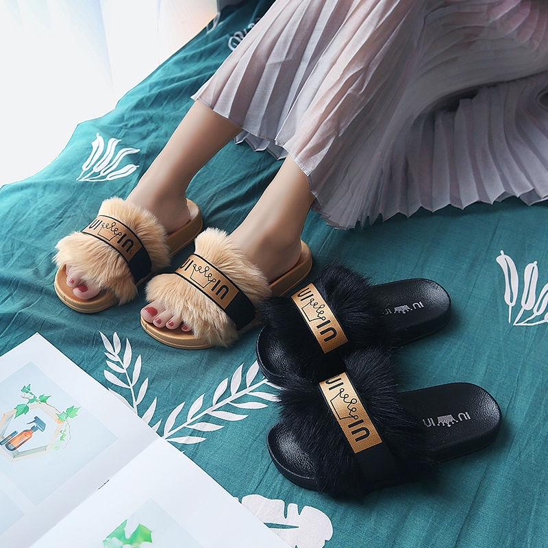 Hairy Slippers Women Wear Autumn and Winter Ins Tide 2020 Ms. Home Net Red Thick Bottom Indoor Cotton Slippers