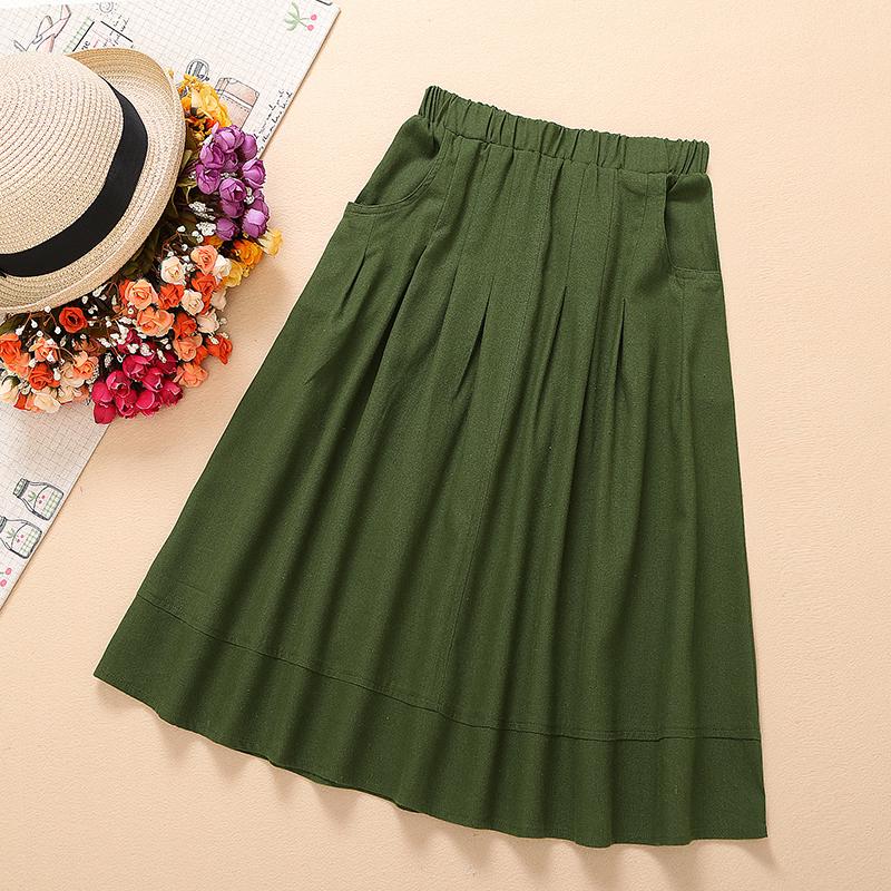 Women Cotton Linen Skirts Pockets Casual Skirt 2020 Summer Midi Skirt Baggy Party Jupe Faldas Plus Size