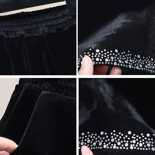 Gold Velvet Shorts Women's Autumn and Winter Thickening Large Size Loose High Waist Black All-match Casual Boots Pants for Outer Wear