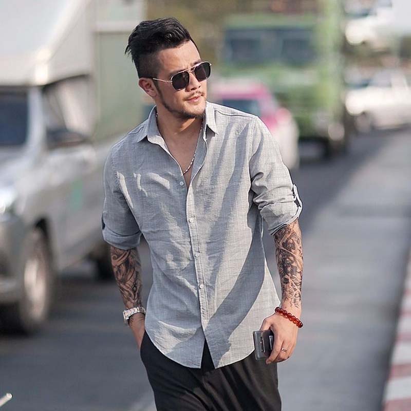 Loose Shirt Summer Thin Section Long Short Sleeve Casual Young and Middle-aged Men's Business Black and White Shirt Large Size Shirt