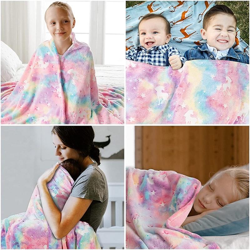 Glow In The Dark Throw Blanket Unicorn Blanket for Kids Unicorn Moon Blankets Super Cozy Plush Soft Fleece Blanket for Girls Boys Birthday Gifts