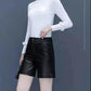 PU Leather Shorts Women's Autumn and Winter Models, High Waist, Slim Fashion, Casual Straight Five-point Leather Shorts, Women