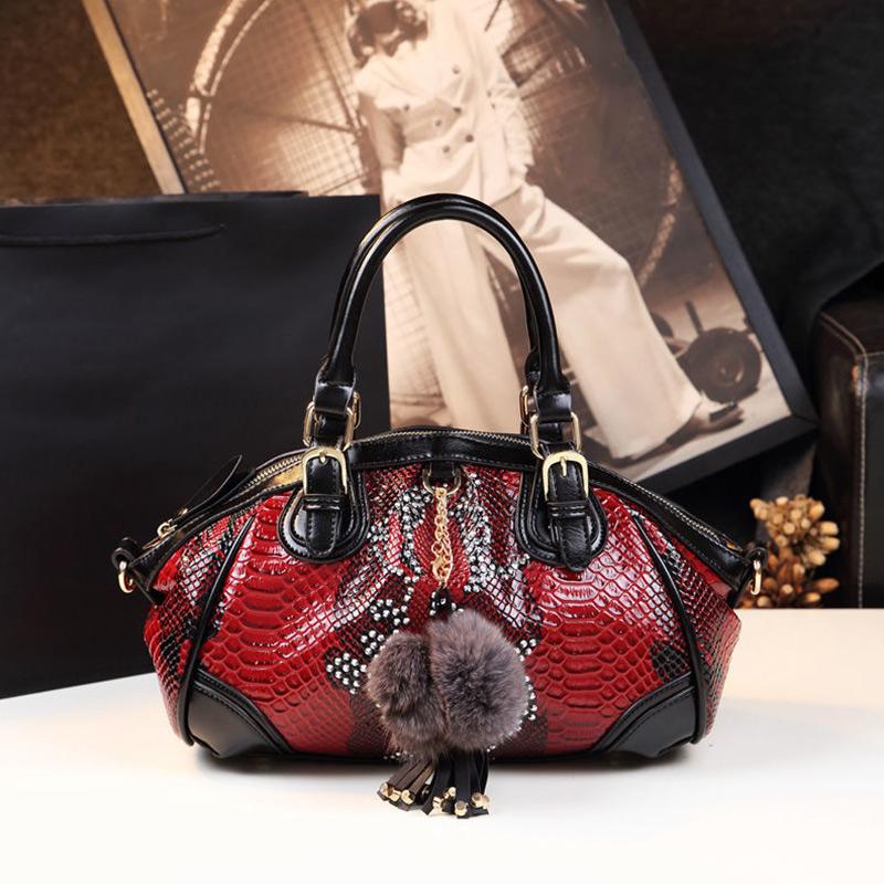 Genuine Leather Single Shoulder Bag Wild Fashion Middle-aged Ladies Shopping Bags Personalized Snake-print Messenger Bag