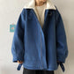 Winter Artificial Lamb Wool Cotton Clothing Men's Loose Plus Velvet Thick Solid Color Warm Jacket Men's Stand Collar Zipper Cotton Clothing