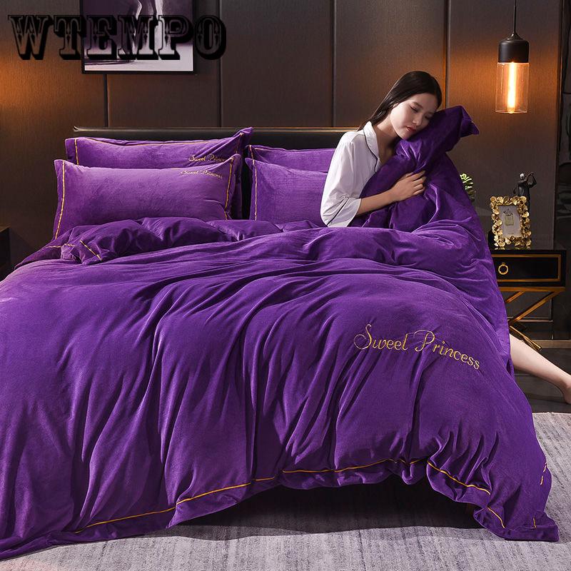 Winter Bedding 4pcs Set King Size Soft Warm Coral Fleece DuvetCover Bedsheet Pillow