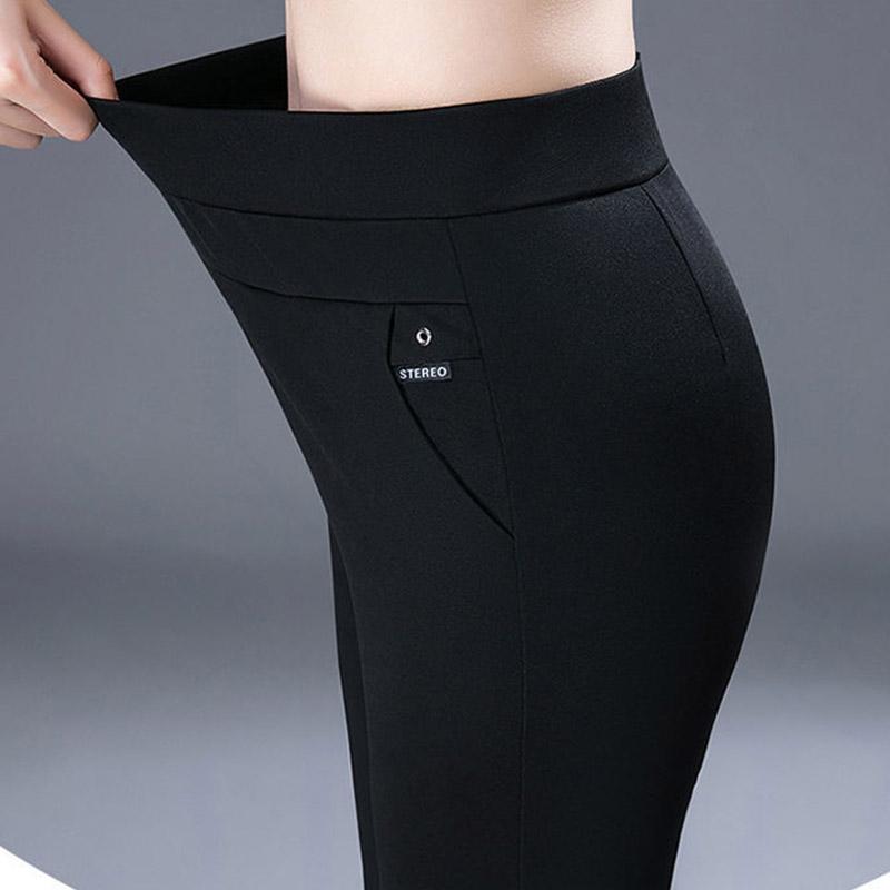 Winter High-waist Stretch Straight Plus Velvet Thick Casual Trousers Plus Size Stretch Women’s Trousers To Keep Warm Solid-color Trousers