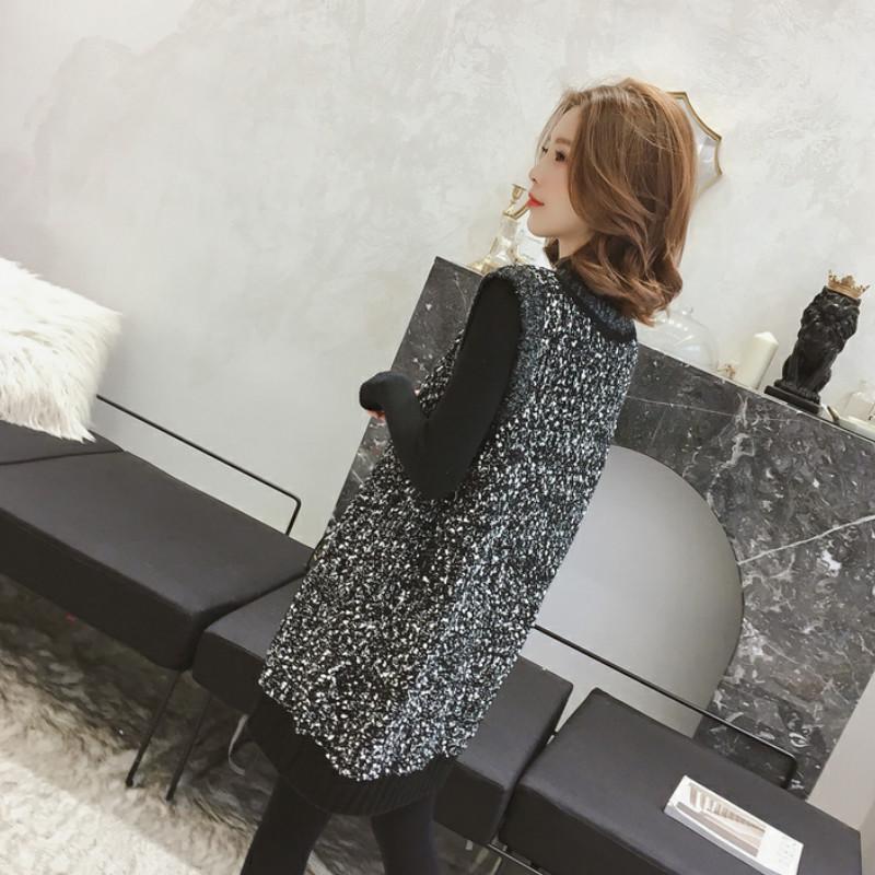 Women Chic Mid-length Loose V-neck Tank Top Sweater Knitted Bright Silk Vest Skirt Dress