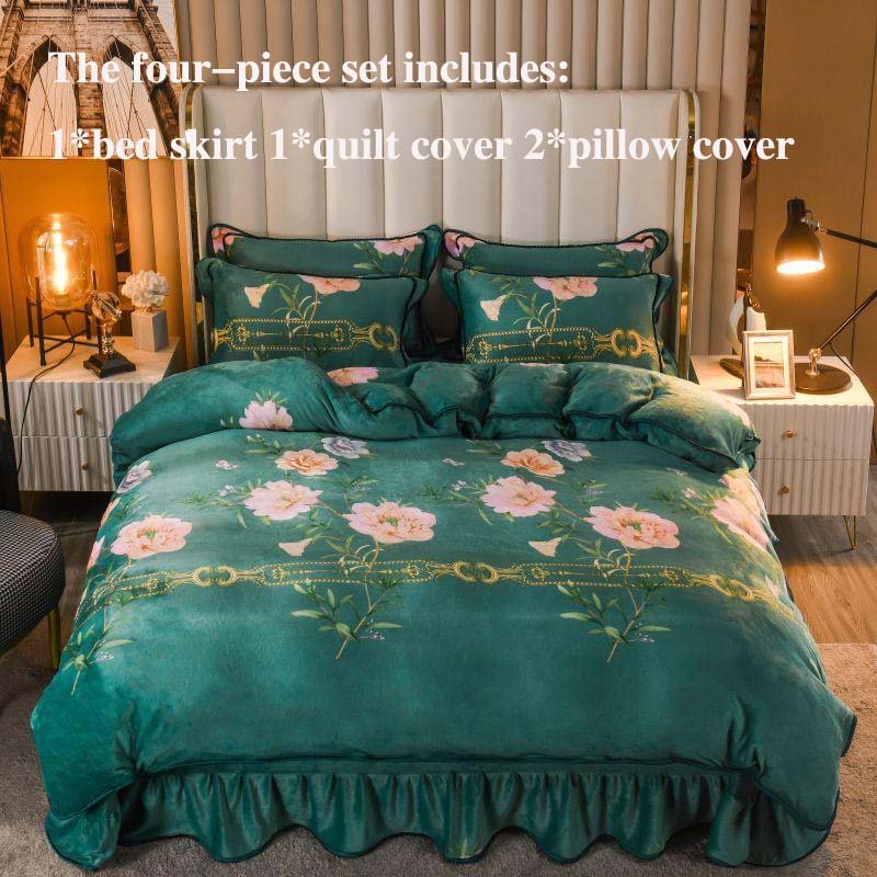 Milk Velvet Bed Skirt Four-piece Quilt Cover Pillowcase Bed Skirt Suit Noble and Light Luxury Style