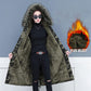Female Camouflage Parka Coat  Winter Long Cotton-padded Jacket Flocking Hooded Cotton-padded Jacket Winter Print Overcoat