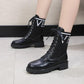 Women's British Style Martin Boots Plush Fleece Boots Winter All-match Flat Motorcycle Boots