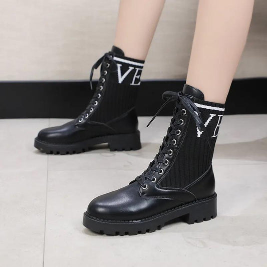 Women's British Style Martin Boots Plush Fleece Boots Winter All-match Flat Motorcycle Boots