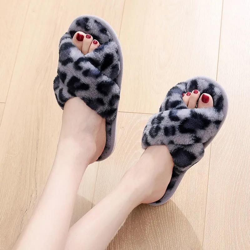 Winter Fluffy Sliders for Women House Slippers Faux Fur Fashion Pink Warm Shoes Woman Slip on Flats Female Slides Cozy Home Furry Slippers