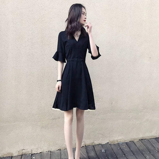 Female Summer Vintage Casual Official Dress Elegant Little Fresh Holiday Dress Slim Short Graceful Party Dress