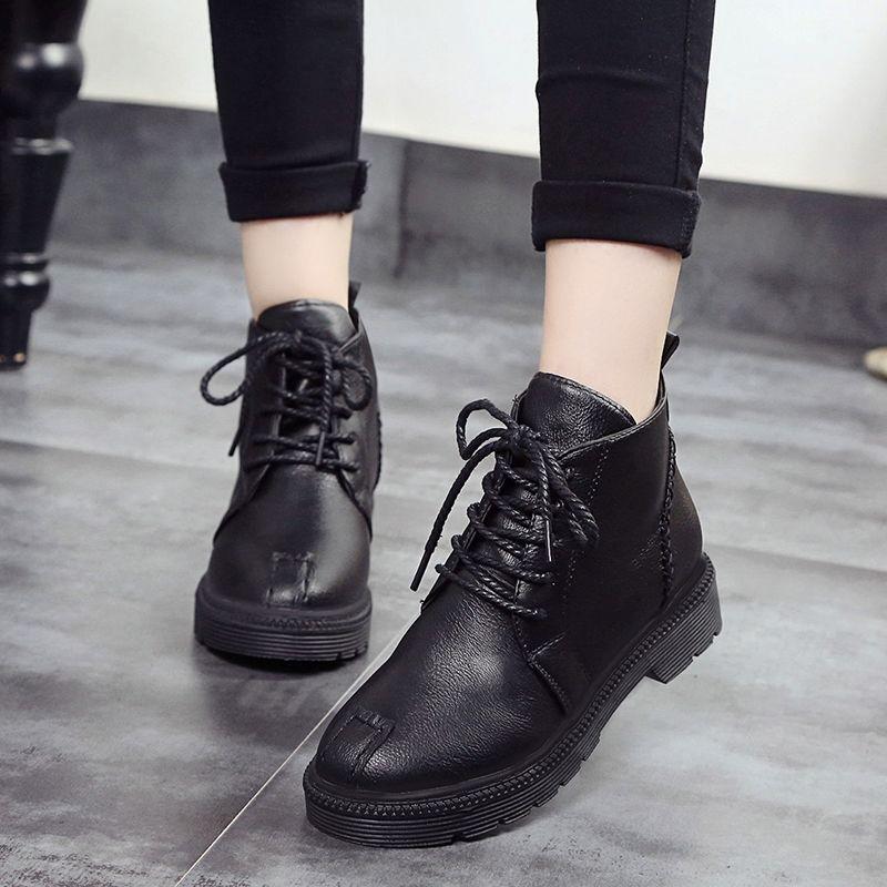 Women's Shoes Autumn Winter Boots Women Fashion Lace Up Pu Leather Boots Casual Sneaker Shoes