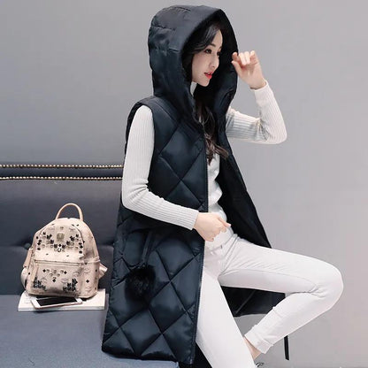 Women's Down Cotton Hooded Vest Jacket Winter Sleeveless Thicken Warm Jacket