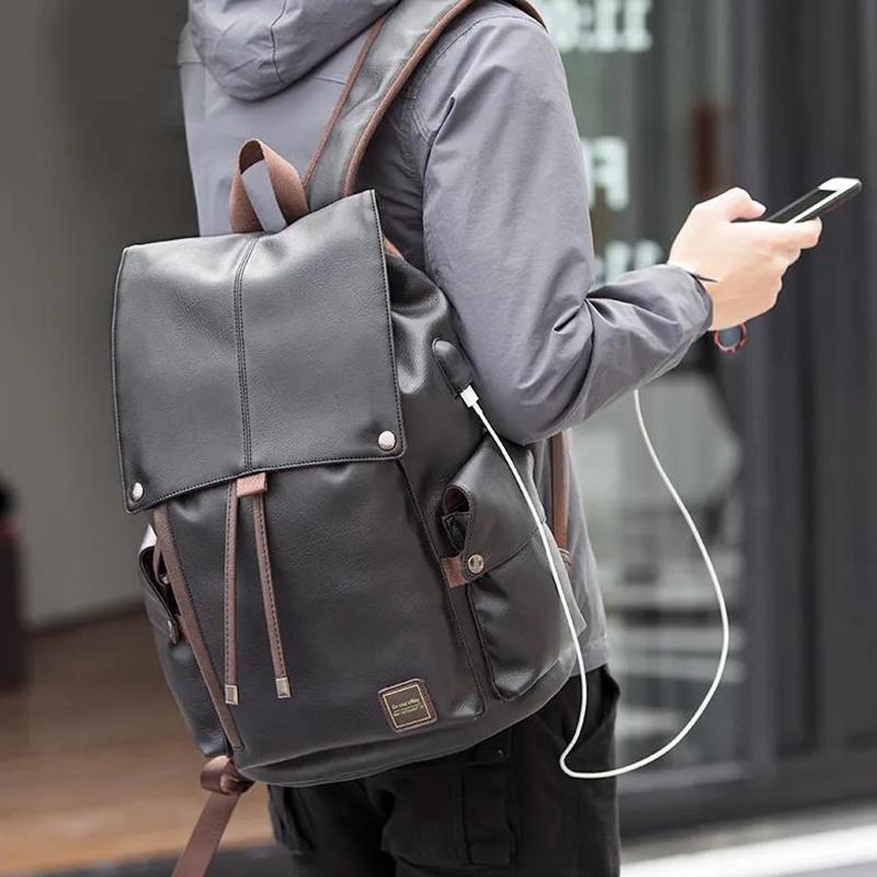 Backpack Male Travel Fashion Trend Men's Backpack Large Capacity PVC Leather Bag High School Student Schoolbag Male
