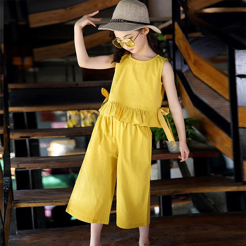 Girls' Suits Summer Clothes Western Style Children's Summer Cotton Domineering Girls Fashionable Wide-leg Pants Two-piece Suit