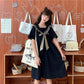 Solid Color Sailor Collar Navy Dress Sweet Bow-knot Girl Retro Style Student Girls Knee-length Dress