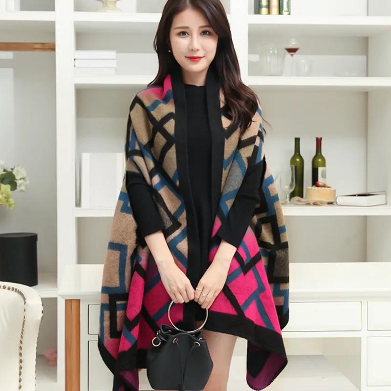 Women's Autumn Winter Wear Shawl Jacket Middle-aged Sweater Cardigan Sweater Shirt Outside Loose Mid-length Outerwear Double-sided Printing Shawl
