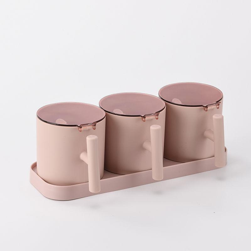 Home & Kitchen 3 Grids Separable Transparent Kitchen Sugar Spice Salt Jar Seasoning Storage Box