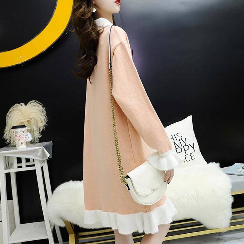 Sweater Skirt Mid-length Autumn and Winter Loose Knitted Dress Doll Collar Jacket Women Winter Knit Sweater Women Sweet and Cute