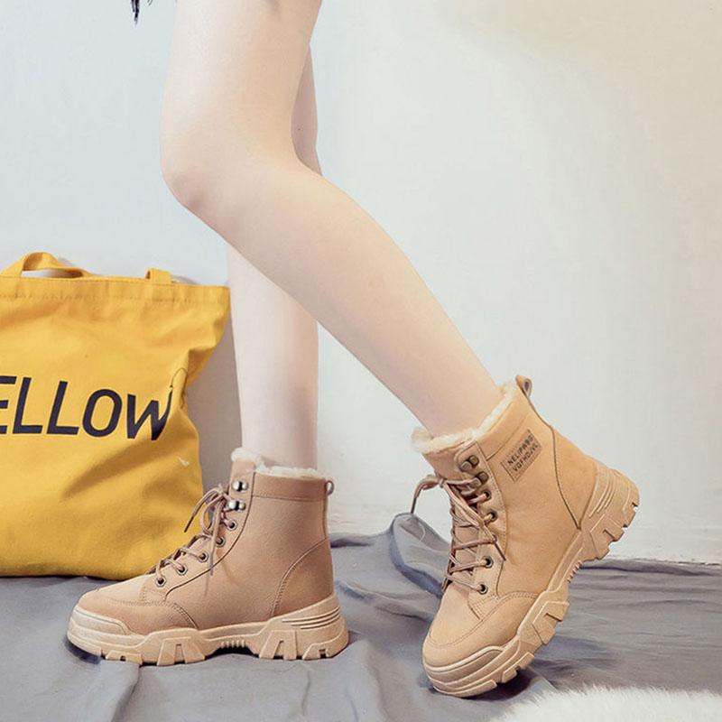 Women Warm Ankle Boots Winter Thick Sole Casual Plus Velvet Leather Shoes Women  Short Snow  Boots Footwear Size 35-41