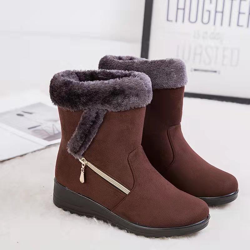 Women's Outdoor Winter Snow Boots Non-slip Warm Boots Fur Short Ankle Boots Slip-on Boots Cotton Boots Plus Size EU35-43