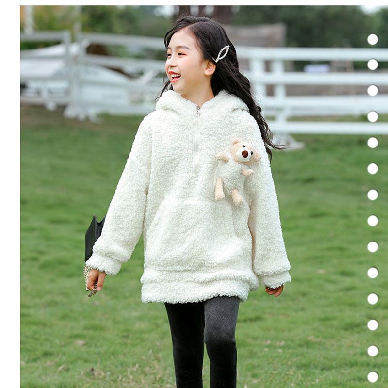 Girl Bear Autumn and Winter Plus Velvet Thick Wool Sweater Children's Warm and Windproof Winter Jacket