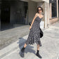 Female Vintage Floral Bottom Adjustable Drawstring Elegant Dress Slim Graceful Holiday Print Dress