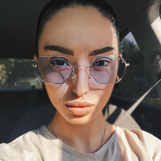 Fashion Sunglasses Women Brand Designer Small Frame Polygon Clear Lens Sunglasses Men Vintage Sun Gl