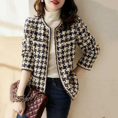 Spring and Autumn Coat Women's All-match Ladies Temperament Tweed Top Fashionable and Loose