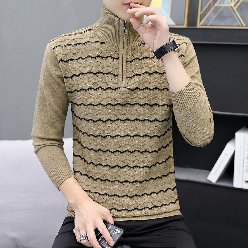 Slim-fit Solid Color Knitted Half High Neck Zipper Sweater Men's Warm and Comfortable Bottoming Shirt