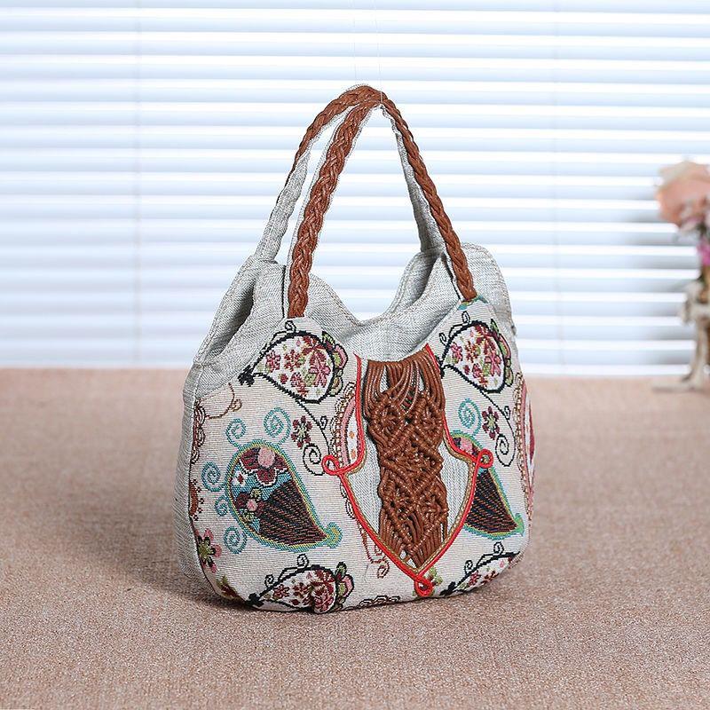 Women Anvas Cotton and Linen Woven Handbag Casual Daily Shopper Simple Ethnic Style Animal Flower Print Pattern