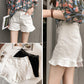 Ruffled Denim Casual Shorts Women's Summer High Waist Thin Loose Black and White Wide-leg A-string Pants