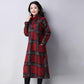 Plaid dress Long Sleeve Cotton Woolen Plus Size Vintage Women Casual Loose Autumn Winter Dress Elegant Clothes